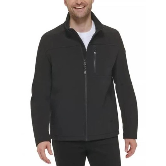 Calvin Klein Soft Shell Jacket Black Men's Medium Long Sleeve Water Resistant - Picture 1 of 5